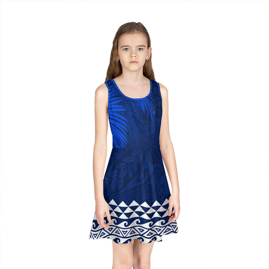 Hawaii Girls Sleeveless Sundress Polynesian Fabric Leaves