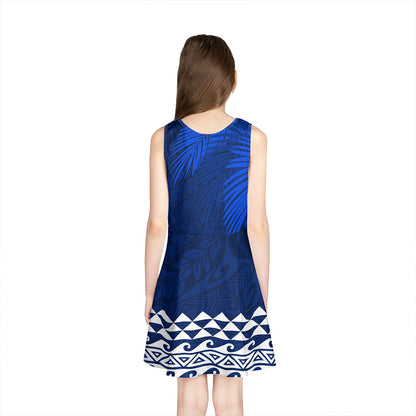 Hawaii Girls Sleeveless Sundress Polynesian Fabric Leaves