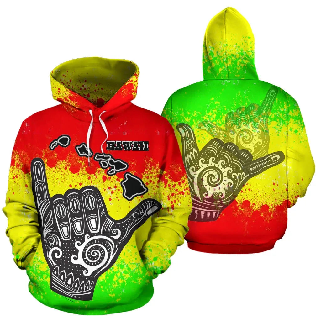 Hawaii All Over Hoodie - Polynesian Shaka Hawaii Map Reggae