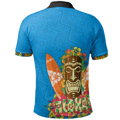 Hawaii All Over Polo Shirt - Aloha Hawaii Tiki Statue(Blue)