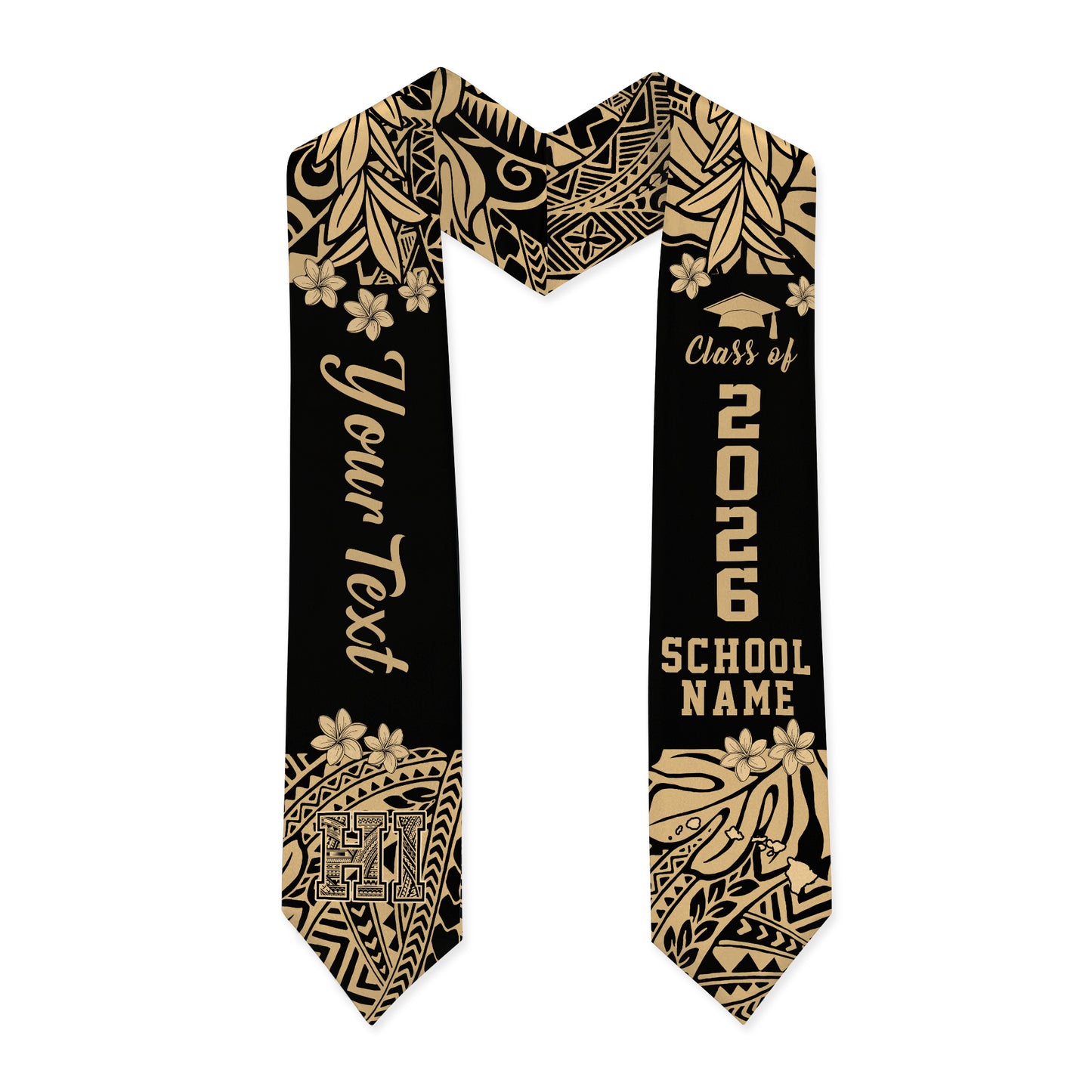 Hawaii Graduation Stole Aloha Map Tribal Fabric