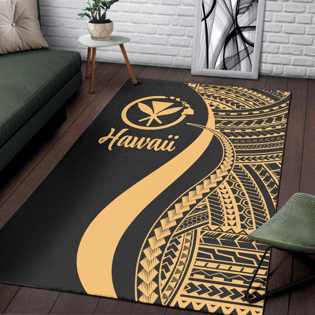Hawaii Area Rug - Gold Polynesian Tentacle Tribal Pattern