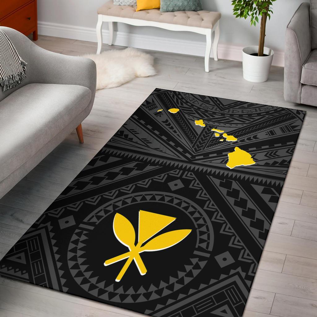 Hawaii Area Rug - Hawaii Kanaka Maoli And Map (Black)