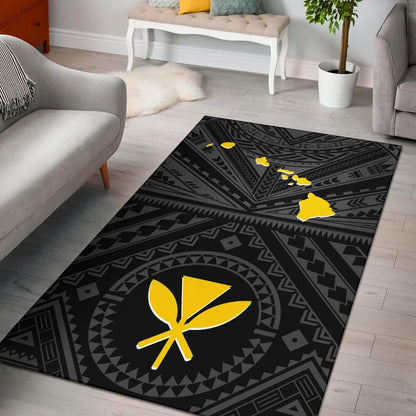 Hawaii Area Rug - Hawaii Kanaka Maoli And Map (Black)