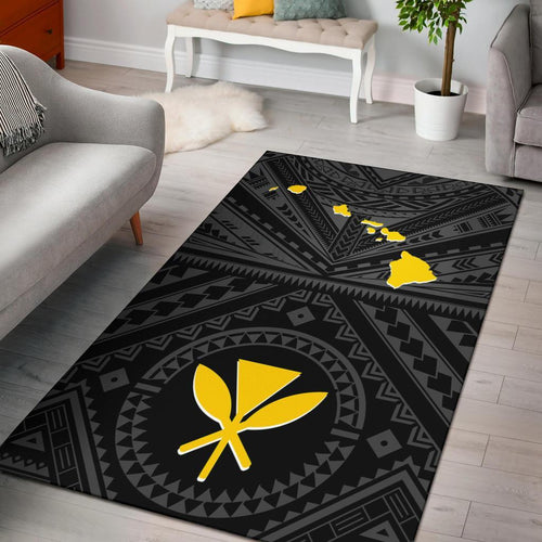 Hawaii Area Rug - Hawaii Kanaka Maoli And Map (Black)