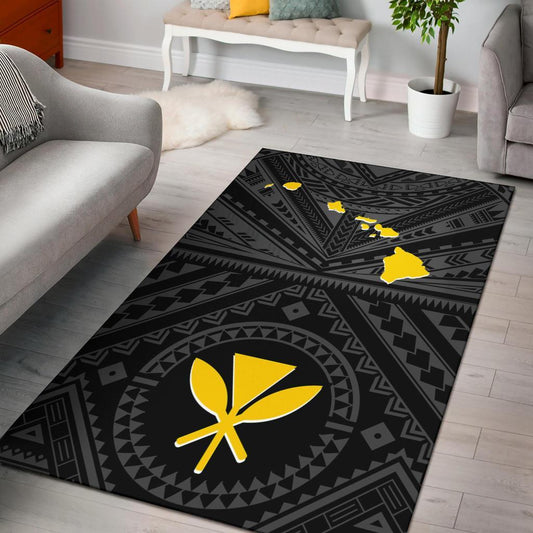 Hawaii Area Rug - Hawaii Kanaka Maoli And Map (Black)