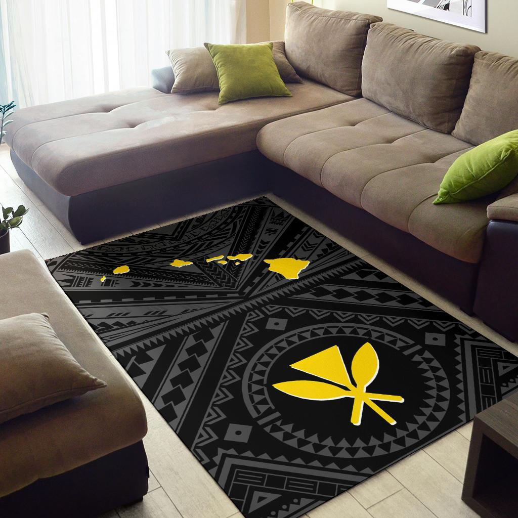 Hawaii Area Rug - Hawaii Kanaka Maoli And Map (Black)