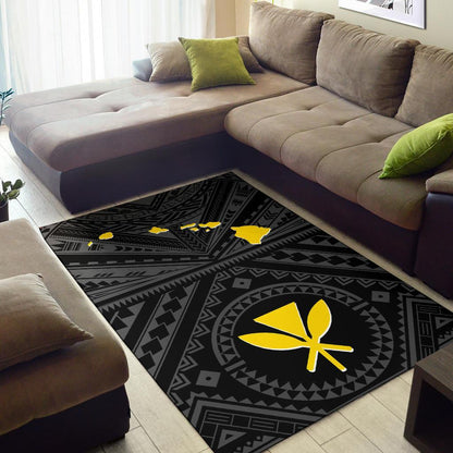 Hawaii Area Rug - Hawaii Kanaka Maoli And Map (Black)