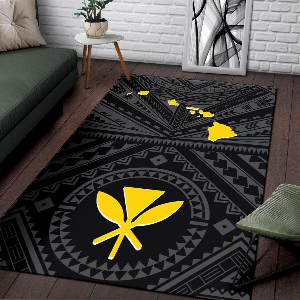 Hawaii Area Rug - Hawaii Kanaka Maoli And Map (Black)