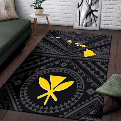 Hawaii Area Rug - Hawaii Kanaka Maoli And Map (Black)