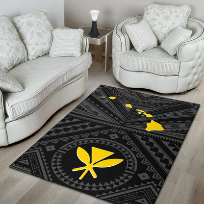 Hawaii Area Rug - Hawaii Kanaka Maoli And Map (Black)