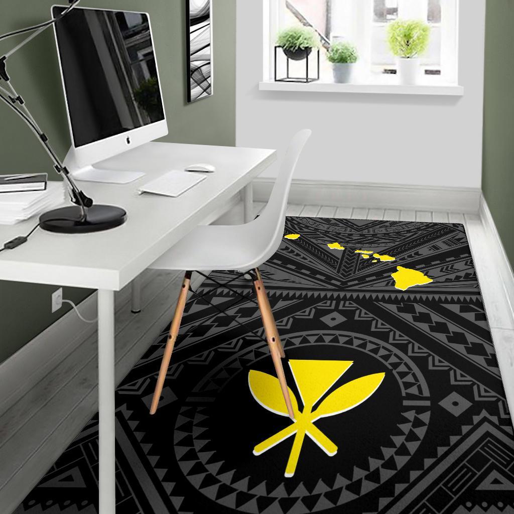 Hawaii Area Rug - Hawaii Kanaka Maoli And Map (Black)