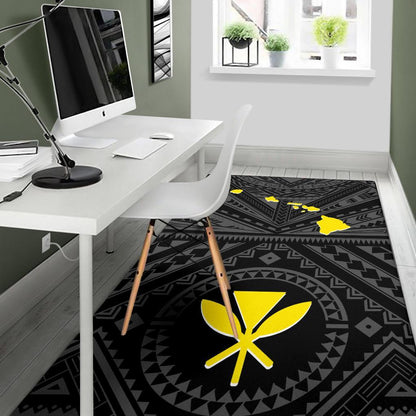 Hawaii Area Rug - Hawaii Kanaka Maoli And Map (Black)