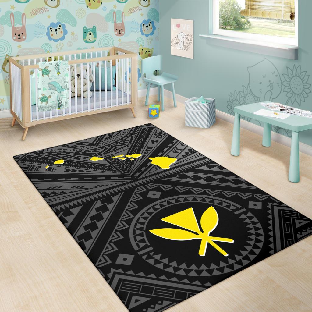 Hawaii Area Rug - Hawaii Kanaka Maoli And Map (Black)