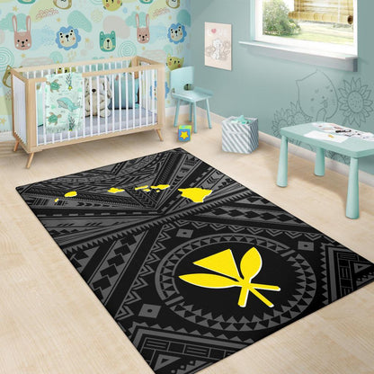 Hawaii Area Rug - Hawaii Kanaka Maoli And Map (Black)