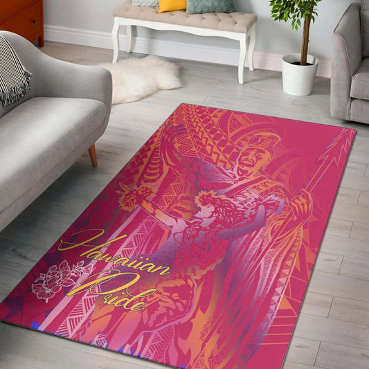 Hawaii Area Rug - King Of Hawaii With Hawaiian Girls Pink Version