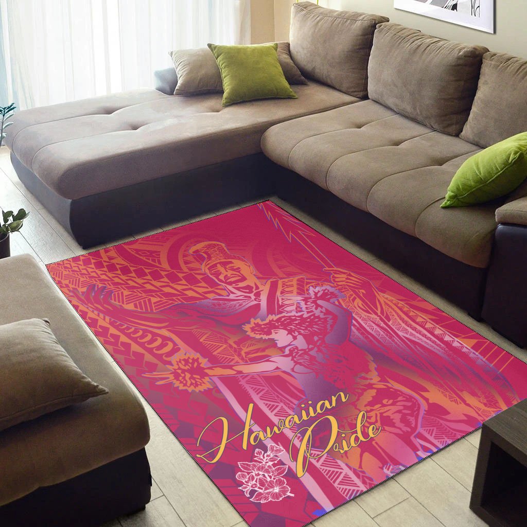 Hawaii Area Rug - King Of Hawaii With Hawaiian Girls Pink Version