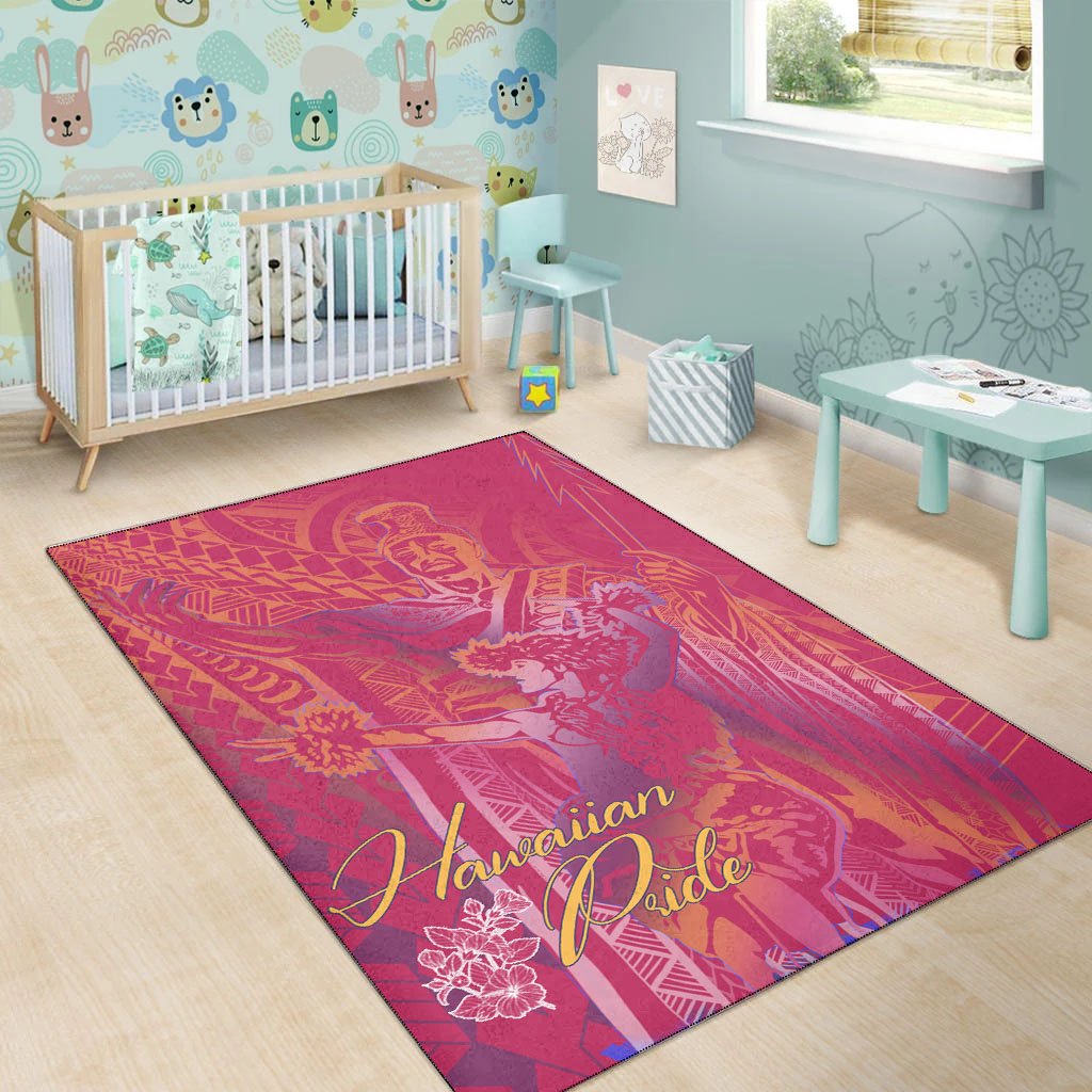 Hawaii Area Rug - King Of Hawaii With Hawaiian Girls Pink Version