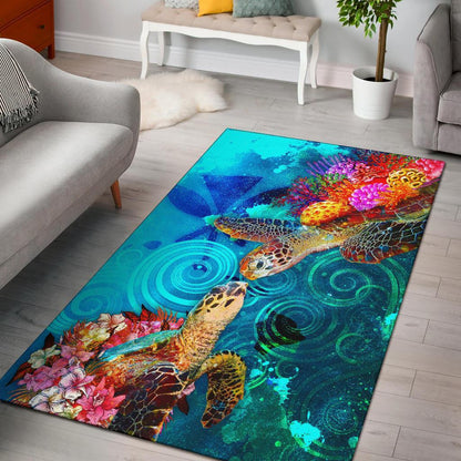 Hawaii Area Rug - Sea Turtle Coral Treasure