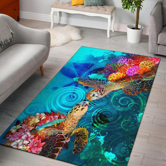 Hawaii Area Rug - Sea Turtle Coral Treasure