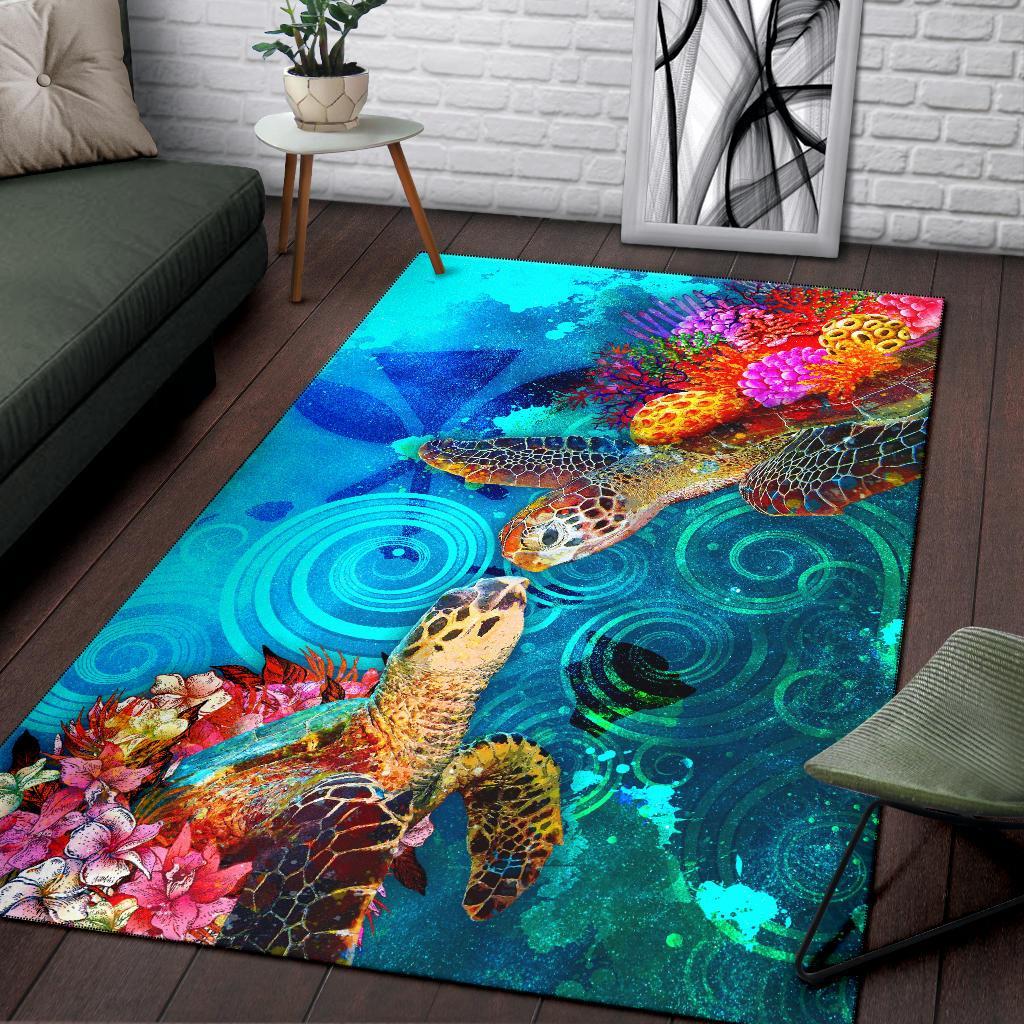 Hawaii Area Rug - Sea Turtle Coral Treasure