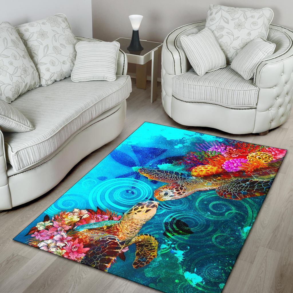 Hawaii Area Rug - Sea Turtle Coral Treasure