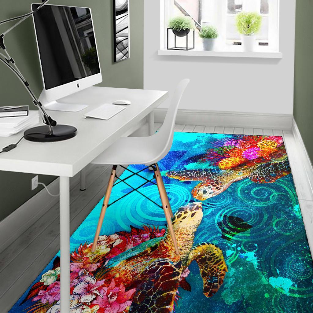 Hawaii Area Rug - Sea Turtle Coral Treasure