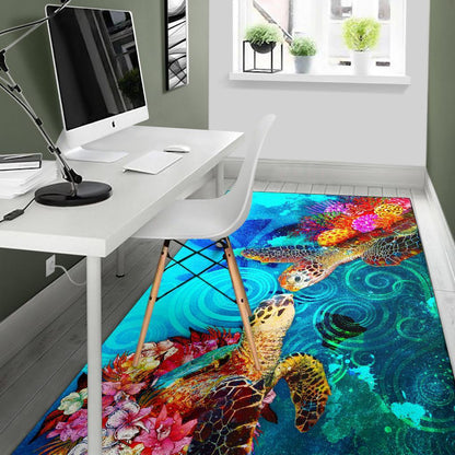 Hawaii Area Rug - Sea Turtle Coral Treasure