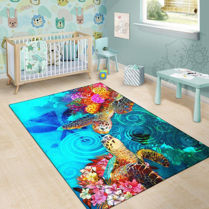 Hawaii Area Rug - Sea Turtle Coral Treasure