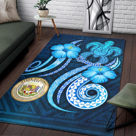 Hawaii Area Rug -Turtle and Tribal Tattoo Of Polynesian