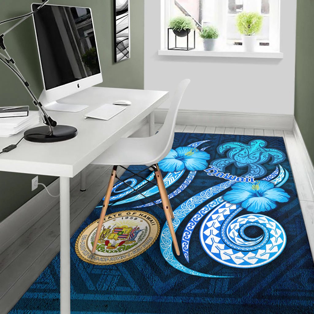 Hawaii Area Rug -Turtle and Tribal Tattoo Of Polynesian