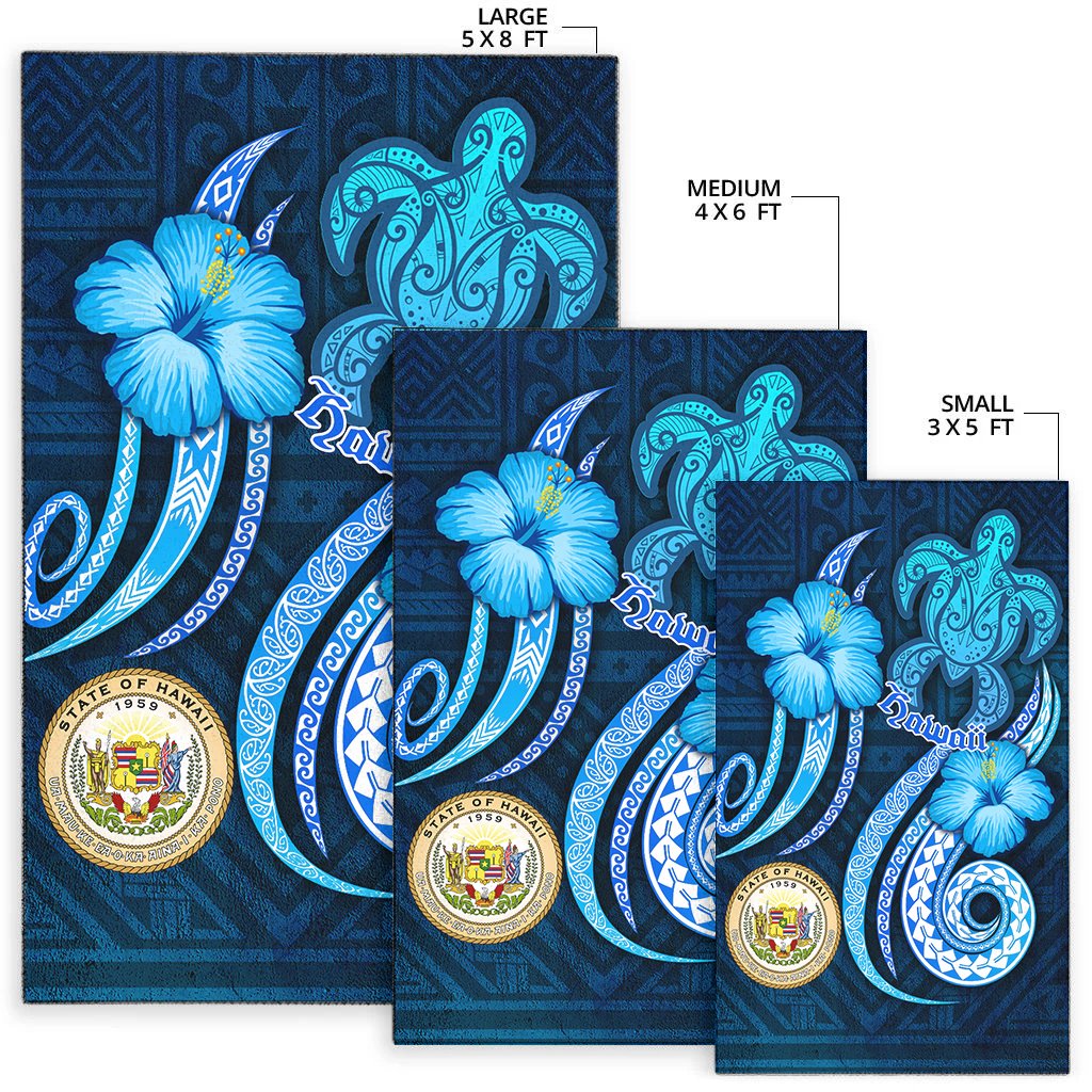 Hawaii Area Rug -Turtle and Tribal Tattoo Of Polynesian