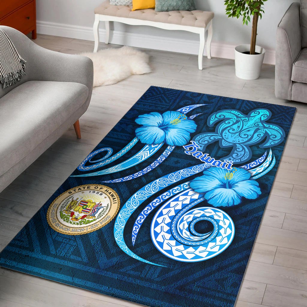 Hawaii Area Rug -Turtle and Tribal Tattoo Of Polynesian