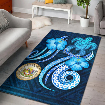 Hawaii Area Rug -Turtle and Tribal Tattoo Of Polynesian