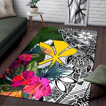 Hawaii Area Rug White - Turtle Plumeria Banana Leaf