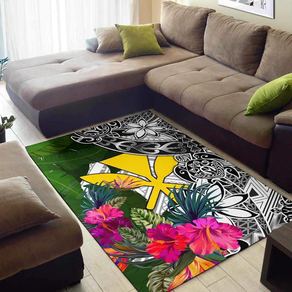 Hawaii Area Rug White - Turtle Plumeria Banana Leaf