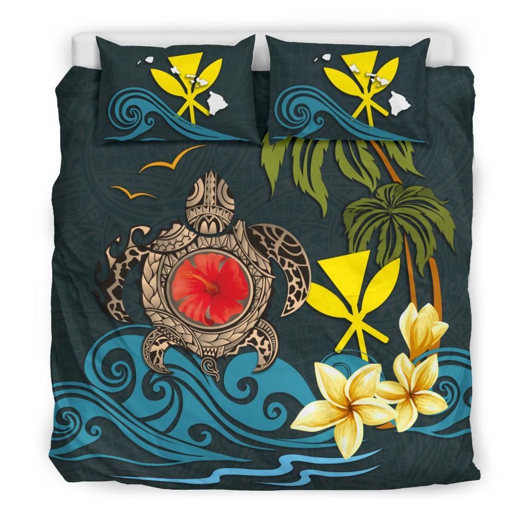 Polynesian Duvet Cover Set - Hawaii Bedding Set Coat Of Arm Turtle Hibiscus