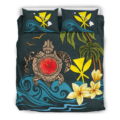 Polynesian Duvet Cover Set - Hawaii Bedding Set Coat Of Arm Turtle Hibiscus