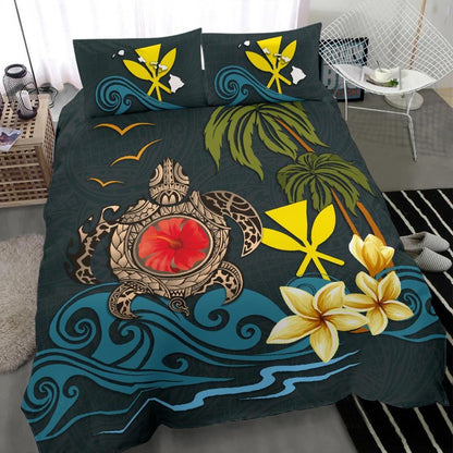 Polynesian Duvet Cover Set - Hawaii Bedding Set Coat Of Arm Turtle Hibiscus