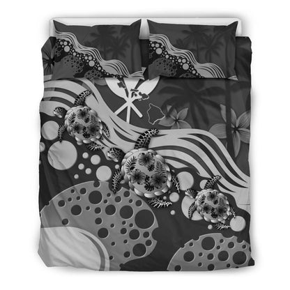 Polynesian Duvet Cover Set - Hawaii Bedding Set Gray Turtle Hibiscus