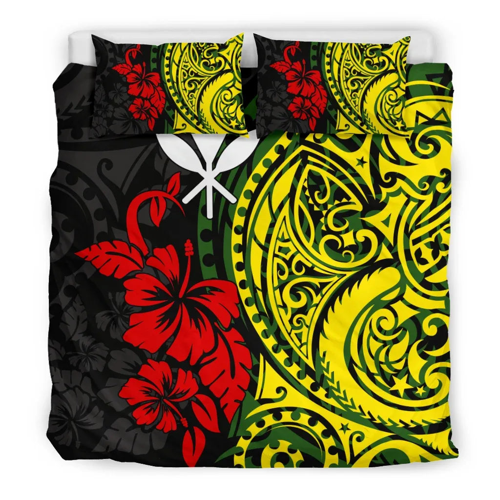 Hawaii Duvet Cover Set - Polynesian Patterns With Hibiscus Flowers