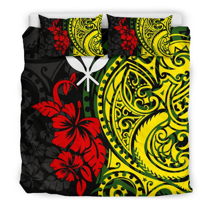Hawaii Duvet Cover Set - Polynesian Patterns With Hibiscus Flowers