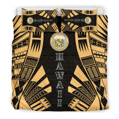 Hawaii Duvet Cover Set - Polynesian Tattoo Gold