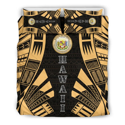 Hawaii Duvet Cover Set - Polynesian Tattoo Gold