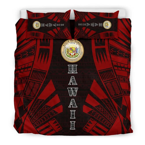 Hawaii Duvet Cover Set - Polynesian Tattoo Red