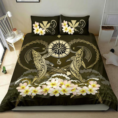 Polynesian Duvet Cover Set - Hawaii Bedding Set Shark Polynesia Compass Plumeria Gold