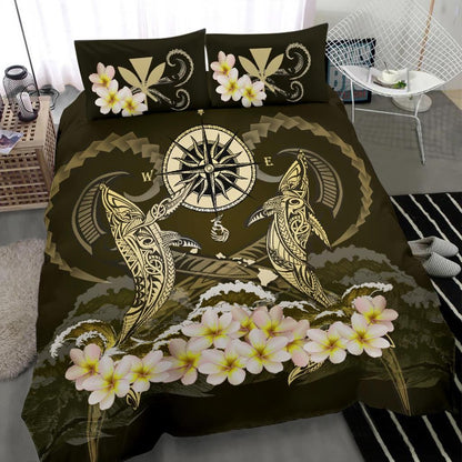Polynesian Duvet Cover Set - Hawaii Bedding Set Shark Polynesia Compass Plumeria Gold