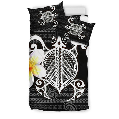 Hawaii Bedding Set - Turtle Plumeria Flowers Polynesian Pattern