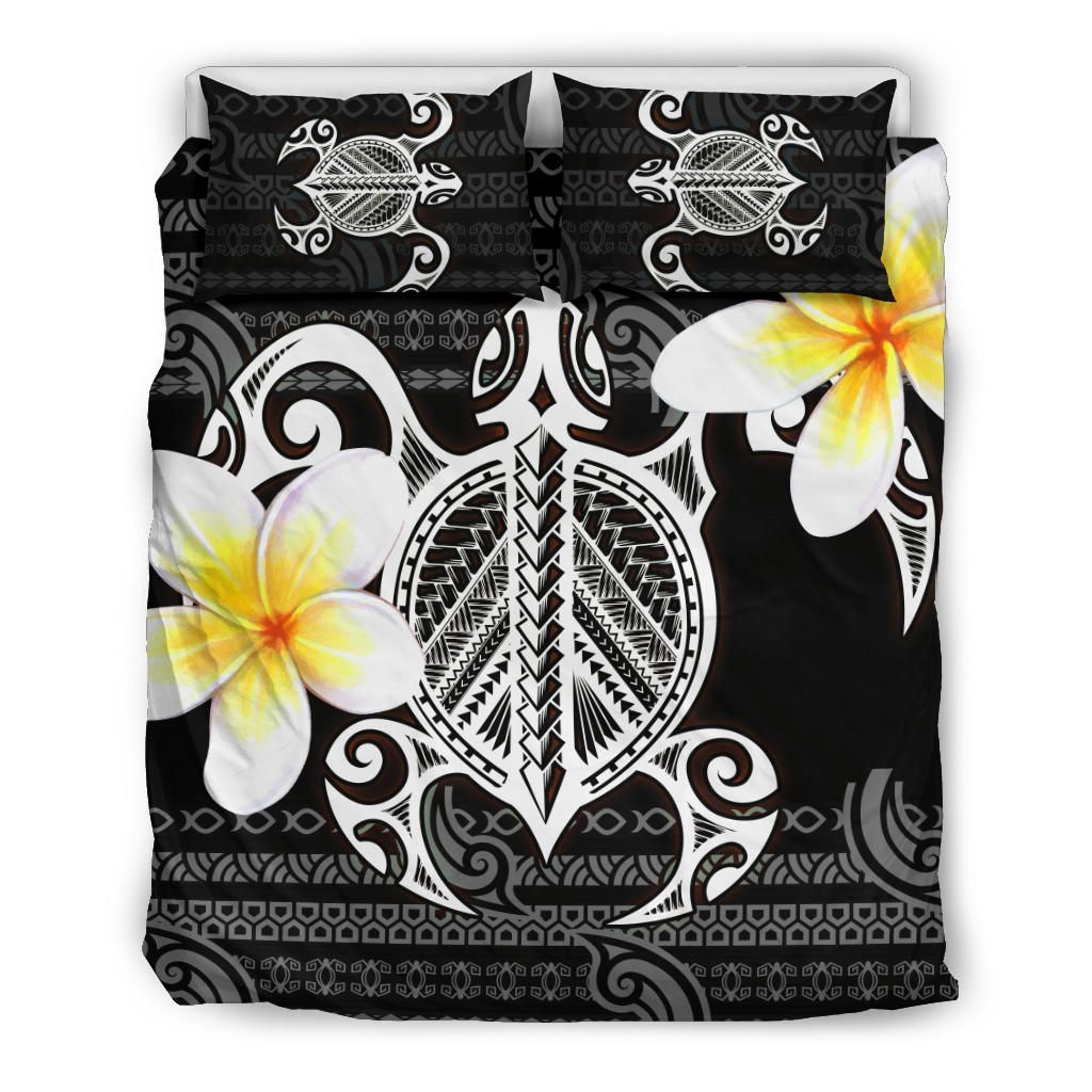 Hawaii Bedding Set - Turtle Plumeria Flowers Polynesian Pattern