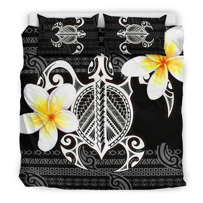 Hawaii Bedding Set - Turtle Plumeria Flowers Polynesian Pattern